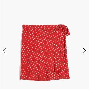 Madewell red wrap skirt with white daisies
